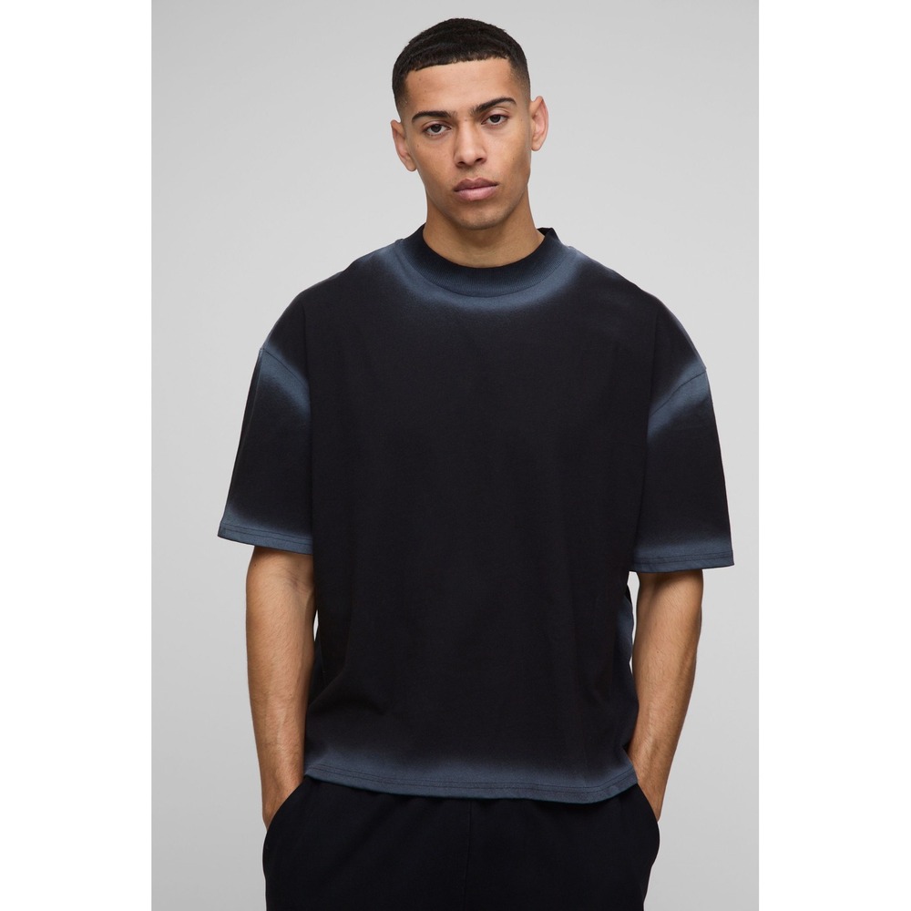 Boohoo MAN Mens Oversized Boxy Washed Seam T-Shirt Charcoal Gray Cotton Small